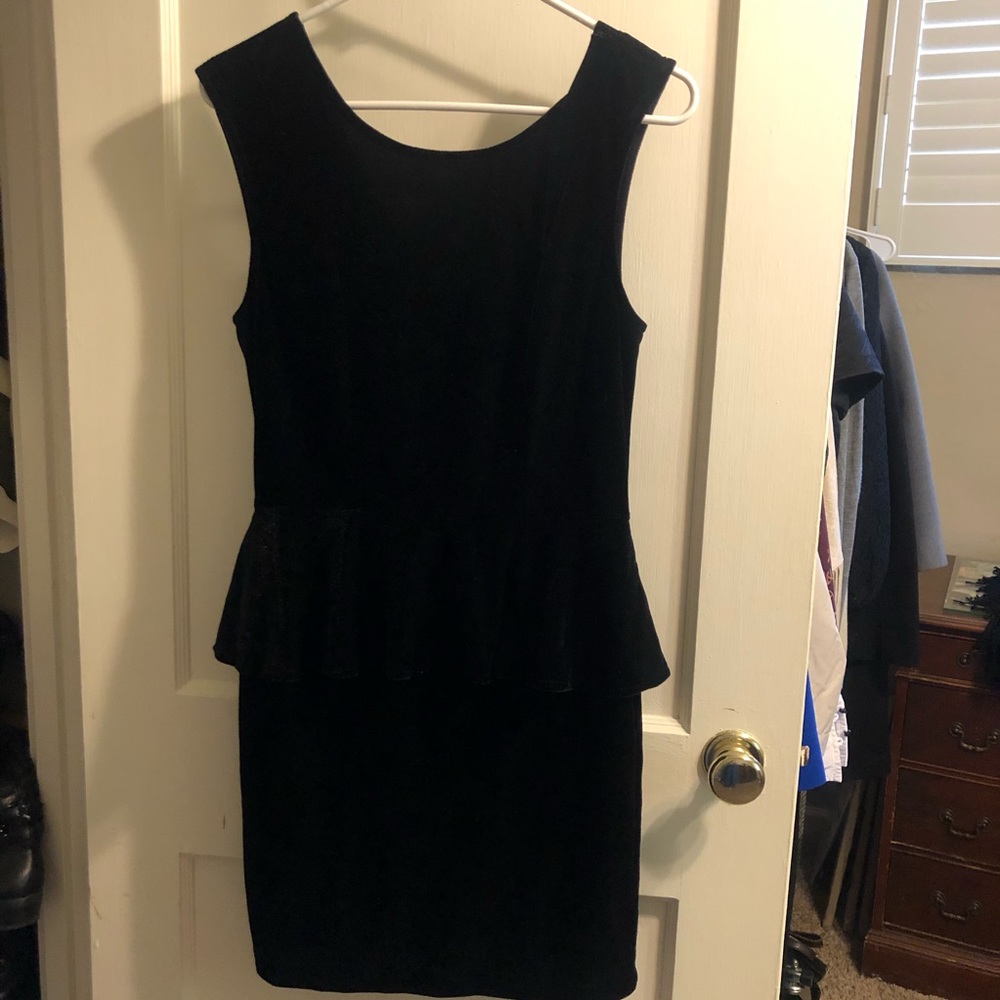 Guess Black Dress - Velvet Peplum Mesh Back Chic